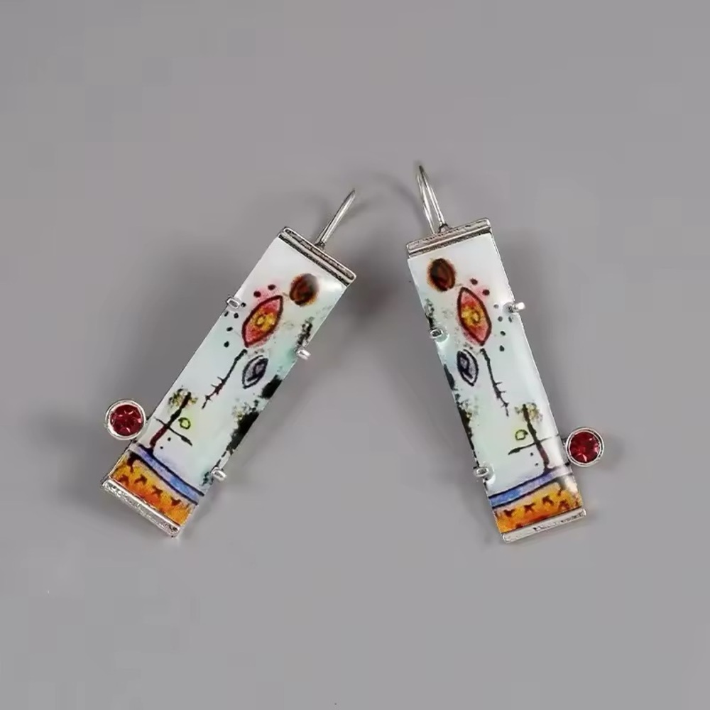 Elegant Silver and Multicolor Artistic Earrings